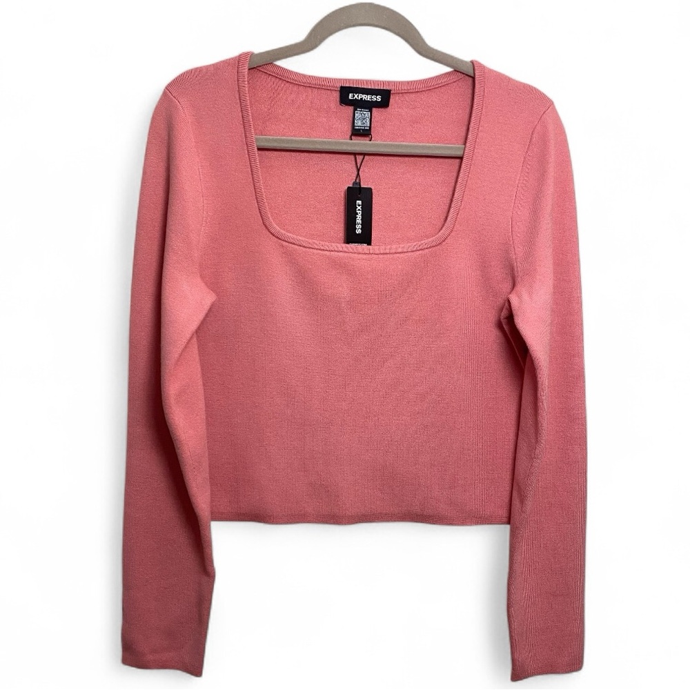 Express NWT Dusty Rose Super Soft Square Neck Cropped Long Sleeve Sweater Large
